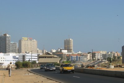 Une vue d'immeubles au centre ville de Dakar sur la corniche