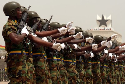 Members of the Ghanaian army march through Independence Square.