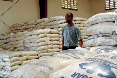 Inside the Kilmbero Sugar Warehouse in Tanzania.