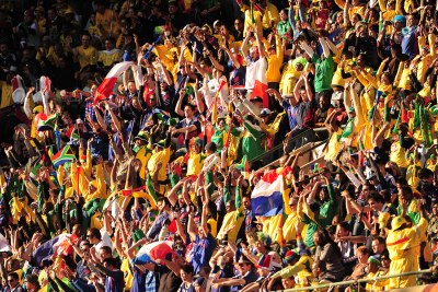 Jubilent Bafana Bafana fans celebrating a goal (file photo).