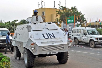 United Nations peacekeepers guard the hotel which is the base of operations for Alassane Ouattara, regarded by the African Union and the UN as the legitimate president of Cote d'Ivoire.