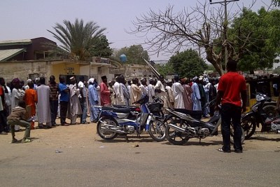 Voters line up in Kano on Saturday.
