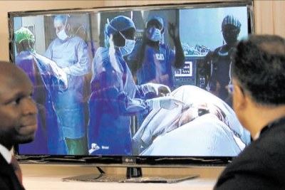 Video conferencing surgery session in Nairobi.