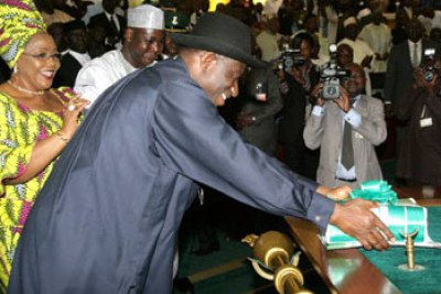 President Jonathan laying the Budget Proposal before the National Assembly.