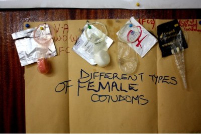 Different types of female condoms.