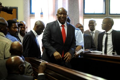 Expelled ANC Youth League president Julius Malema appears in the Polokwane Regional Court in Limpopo on Wednesday, 26 September 2012. Malema is accused of money-laundering. He handed himself over to the Polokwane police on Wednesday morning before his court appearance.