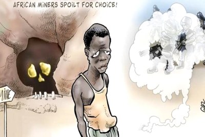 Satirical cartoonist Gado's take on the choices that South African miners have - after the Marikana shootings..