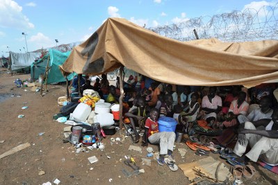Thousands displaced by conflict in Kadugli, the capital of Southern Kordofan State, seek refuge in an area secured by the UN Mission in Sudan, outside Kadugli (file photo).