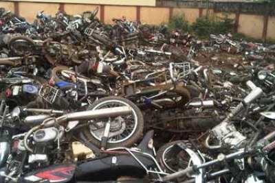 Crushed motorcycles.