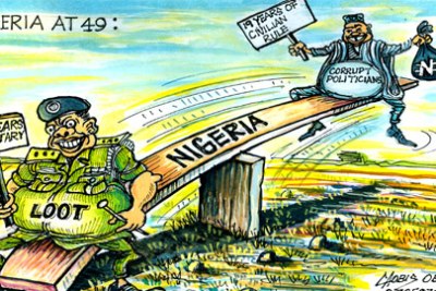 Cartoonist depicts bad governance and corruption in Nigeria.