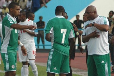 The Super Eagles of Nigeria in a match against Namibia in Calaba