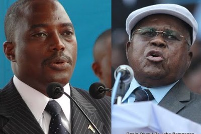 A gauche, Joseph Kabila, candidat de la Majorité Présidentielle et Etienne Tshisekedi, président de l'UDPS