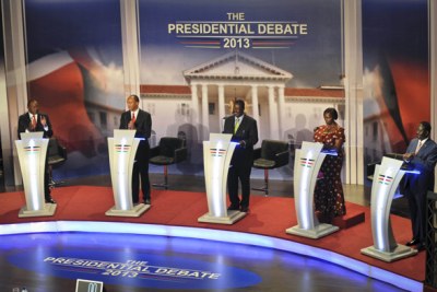 Presidential candidates during the final debate before elections on March 4, 2013 (file photo).