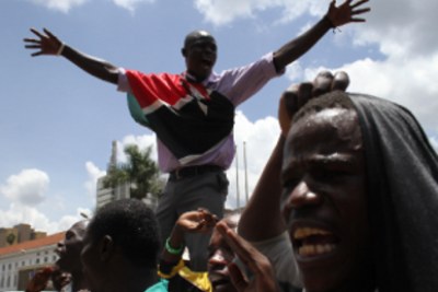 Demonstrations broke out in Homa Bay town following the Supreme Court ruling which declared Uhuru Kenyatta the President-elect.