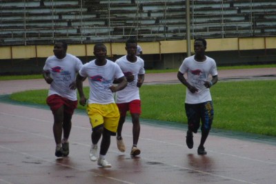 Runners train ahead of the marathon and 10K race in Monrovia.