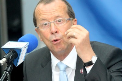 Martin Köbler, représentant spécial du secrétaire général de l’Onu pour la RDC le 28/08/2013 à Kinshasa, lors de la conférence de l’Onu.