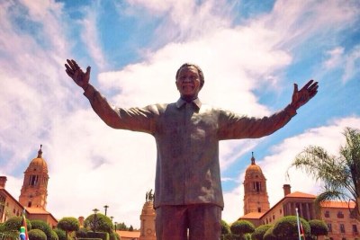 A statue of former South African president Nelson Mandela at the Union Buildings in Pretoria.