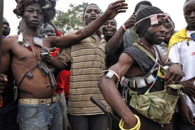 Des combattants anti-Balaka à Bangui en République centrafricaine.