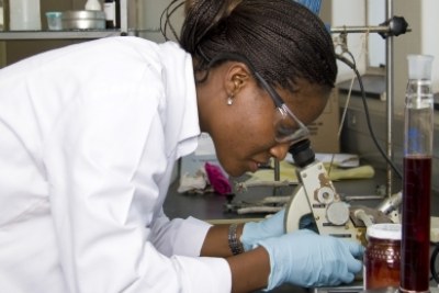 A scientist analyses samples in a lab in Johannesburg, South Africa.