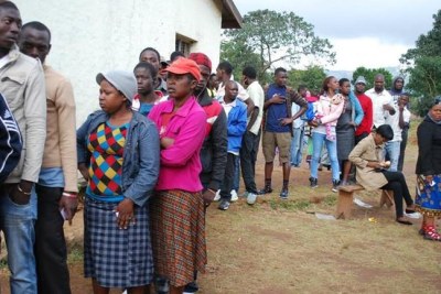 Voters in a queue at Kanjedza School in Blantyre.