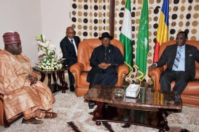 Ex-Governor Ali Modu Sheriff and President Jonathan at a meeting with the President of Chad, Idris Deby.