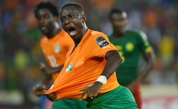 Max Gradel celebrates his goal against Cameroon, which took Cote d'Ivoire to the quarter-finals of the 2015 Africa Cup of Nations.