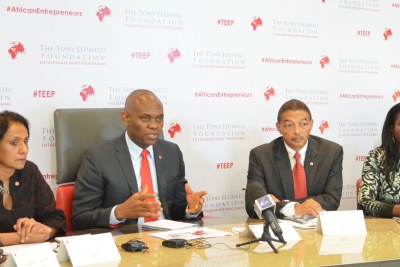 L-R: Director, Tony Elumelu Entrepreneurship Programme (TEEP), Parminder Vir; Founder, Tony Elumelu Foundation, Tony O. Elumelu; CEO, Tony Elumelu Foundation, Reid Whitlock; and CEO and Founder of Java Foods, Zambia and Member Selection Committee TEEP, Monica Musonda during the official announcement of the selection of the first 1,000 African entrepreneurs for the Tony Elumelu Entrepreneurship Programme (TEEP) in Lagos yesterday.