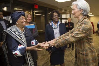 Lagard says the IMF has worked closely with President Ellen Johnson Sirleaf and her government to confront the outbreak (file photo).