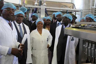 President Robert Mugabe visits his Gushungo Dairy processing plant.