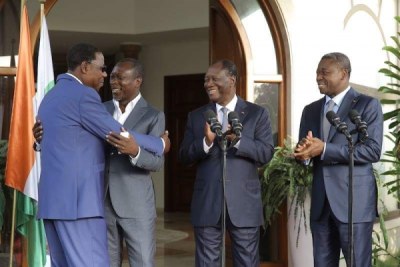 Les présidents Patrice Talon, Faure Gnanssingbé et l'ex-président du Bénin Yayi Boni et Alassane Ouattara