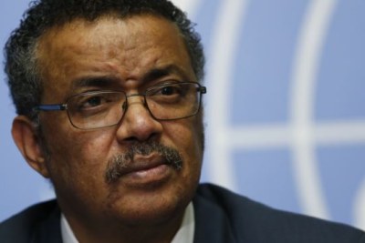 Dr. Tedros Adhanom Ghebreyesus speaking at a press conference in Geneva launching his candidacy to head the World Health Organization (WHO).