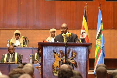 President Yoweri Museveni addressing members of parliament.