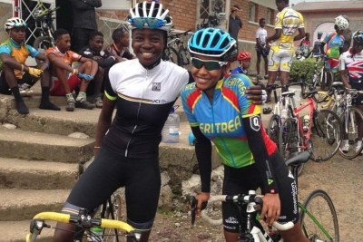 Jeanne d'arc and Mosana Debesay from Eritrea at the Musanze-based Africa Rising Cycling Center.