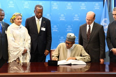 President Muhammadu Buhari signed the Paris Agreement on Climate Change, on the sidelines of the UN General Assembly in New York.