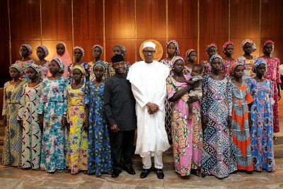 President Buhari with the freed Chibok girls.