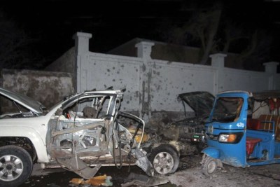 La scène d’un attentat à la bombe le 25 août 2016 à Mogadishu, en Somalie.