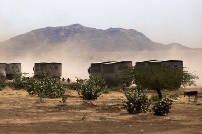 A convoy of WFP trucks in North Darfur (file photo).
