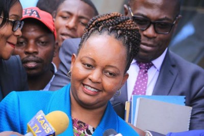 Former Devolution and Planning Cabinet Secretary Anne Waiguru, the Jubilee Party's gubernatorial candidate for Kirinyaga, at the political group's headquarters in Nairobi on May 1, 2017.