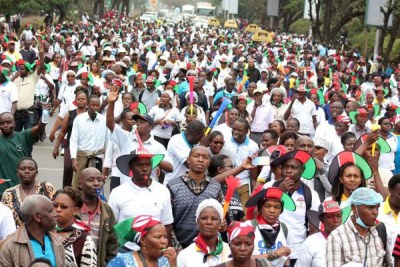 Nurses protest along Uhuru Highway in Nairobi during their strike.