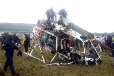 The wreckage of a helicopter that crashed into Lake Nakuru last month was recovered on November 19, 2017.