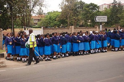 Pangani Girls High School students on Juja Road, Nairobi (file photo)