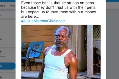 #JuliusMalemaChallenge - Even those banks that tie strings on pens because they don't trust us with their pens, but expect us to trust them with our money are here...