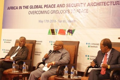 Former presidents Benjamin Mkapa of Tanzania, Thabo Mbeki of South Africa and Hassan Sheikh Mohamud of Somalia.