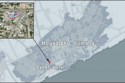 The blasts, which occurred within minutes of each other, targeted Mogadishu's Sahafi Hotel and its surroundings.