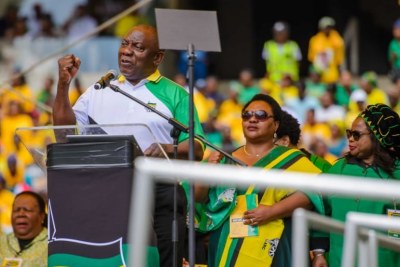 President Cyril Ramaphosa addresses ANC supporters at the governing party’s election manifesto launch at Durban’s Moses Mabhida Stadium on 12 January 2019.