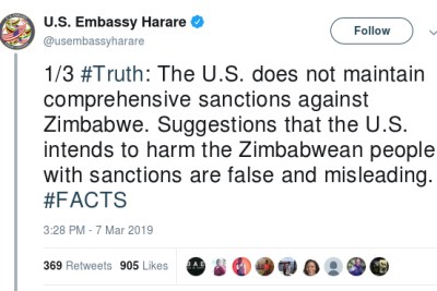 The United States Embassy tweet about sanctions.