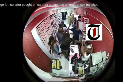 Nigerian senator Elisha Abbo caught on camera assaulting woman at sex toy shop