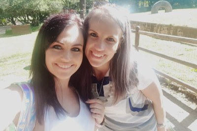 Angeline de Jager, left, with Tharina Human, one of the people accused of kidnapping six-year-old Amy'Leigh de Jager.