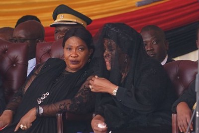 First Lady Auxillia Mnangagwa and former First Lady Grace Mugabe during the funeral service for Robert Mugabe.