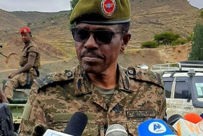 An Ethiopian commander, General Bacha Debele, addresses the media. He was reported on November 28 to have said that what state media called the Tigray 